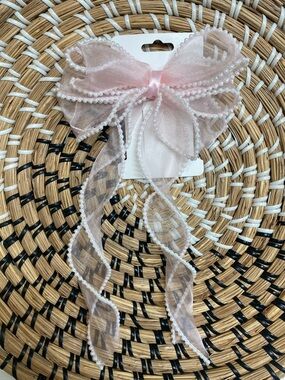 Sheer Pink Pearl-Trim Hair Bow